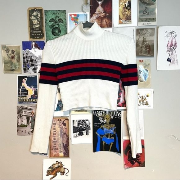 Urban Outfitters Sweaters - URBAN OUTFITTERS VARSITY STRIPE MOCK NECK RIB KNIT CROP TOP LONG SLEEVE SWEATER